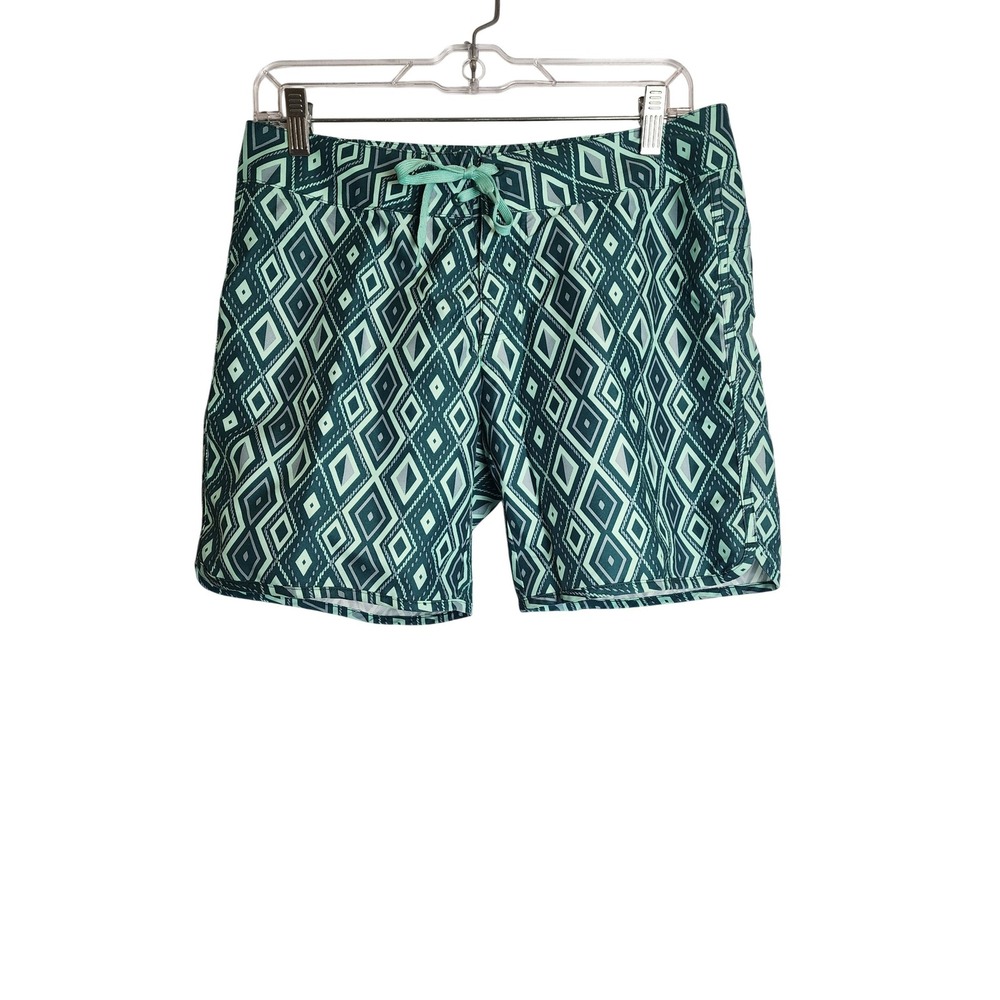 Eastern Mountain Sports Womens Teal Geometric Diamond Board Shorts Size 4 EMS